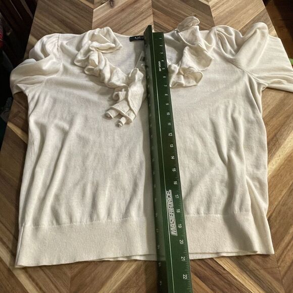 Lauren Ralph Lauren Sweater Ruffle Trim Jersey Winter Cream Modal Large New - Picture 8 of 9